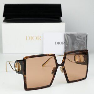 NEW Dior 30MONTAIGNE SU CD40030U 53Y 26L0 Havana Brown Women Square Sunglasses